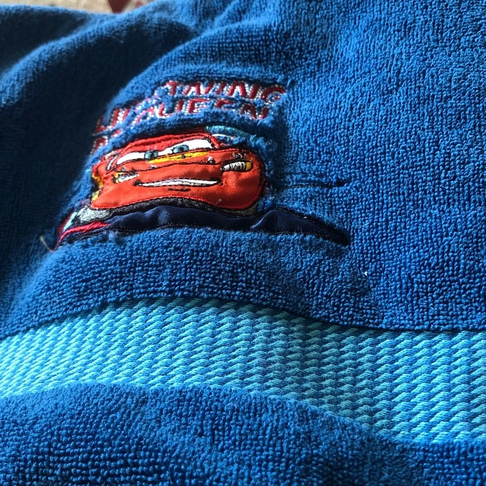 Blue Toweling with Red Car Patch